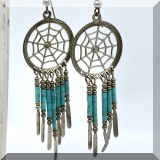 J148. Turquoise bead and spiderweb earrings. Sold as is - missing some beads. - $18 